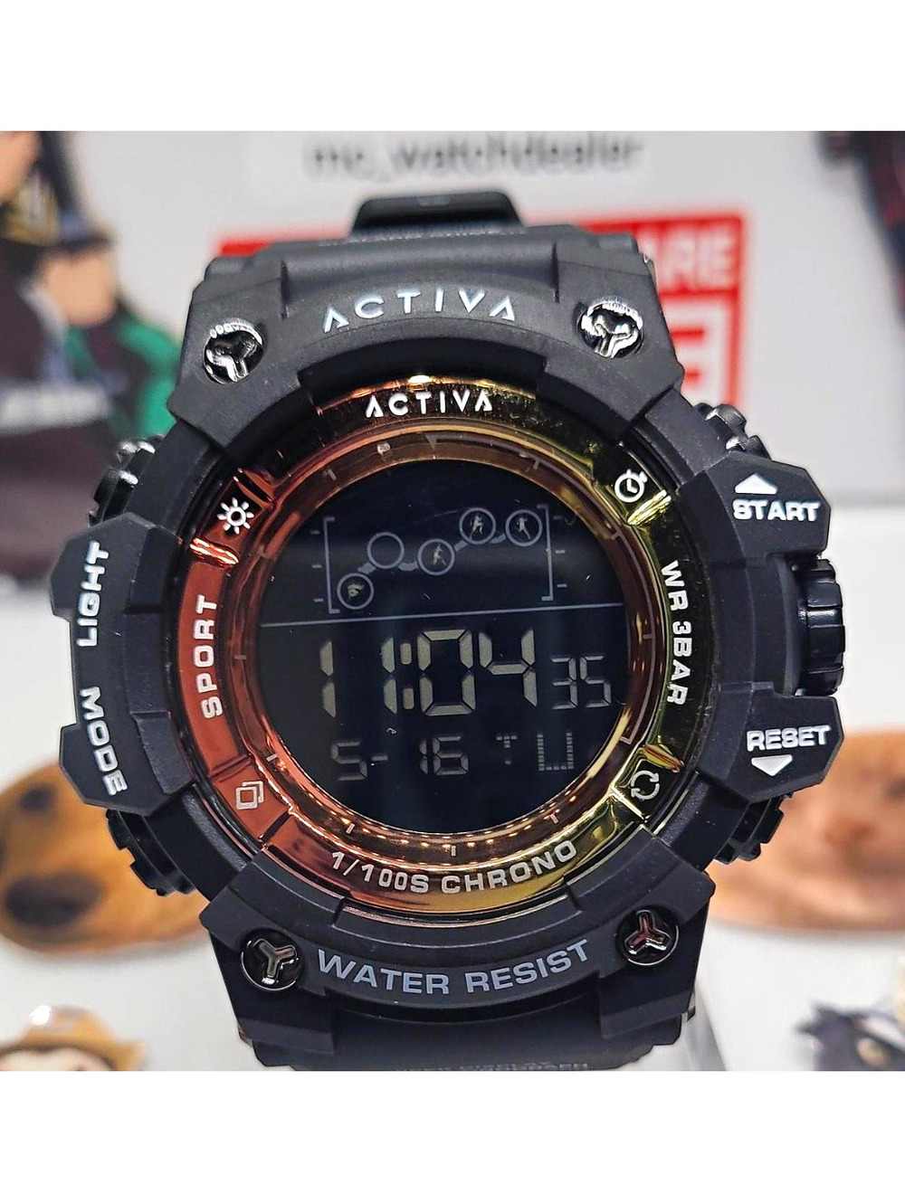 343 Activa Men's Sport Digital Quartz Chronograph Alarm 3ATM Black Rubber 50mm
